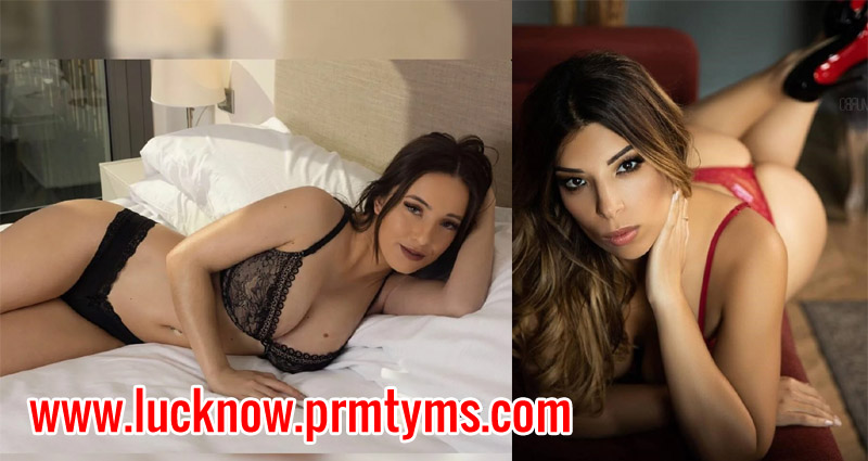 Hot call girls in lingerie posing on bed, promoting premium escort and red-light area services in Lucknow.
